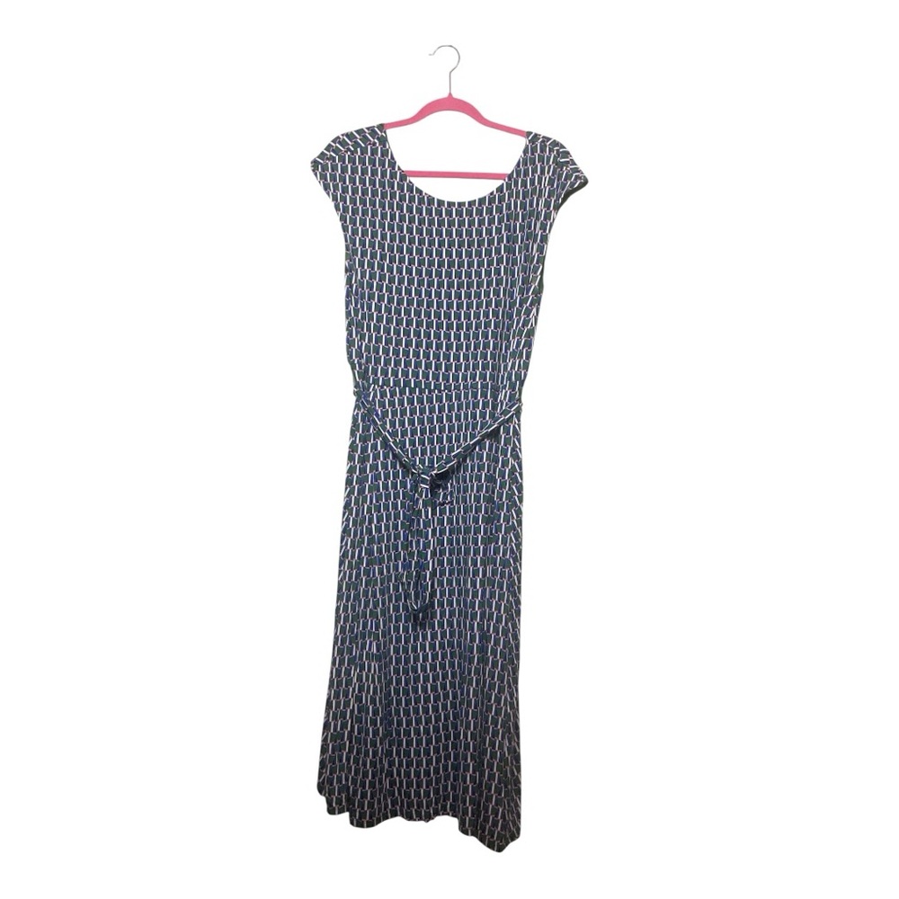 Boden Navy and White Geometric Tie-Waist Maxi Dress